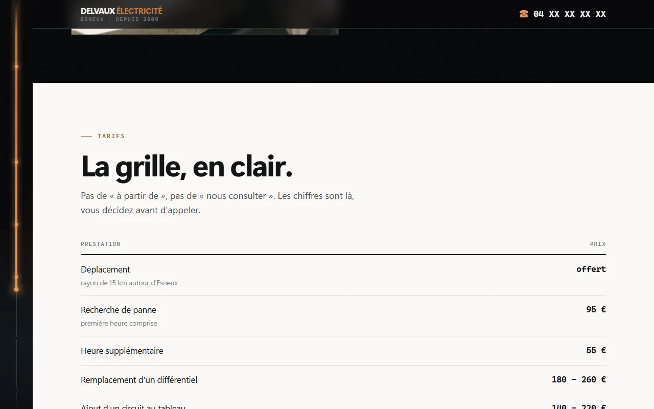Grille de prix détaillée, ligne par ligne.